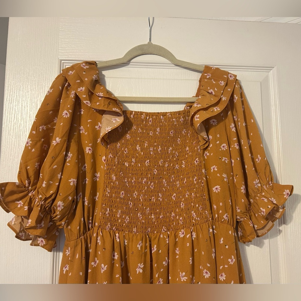 JessaKae Mustard Floral Midi Dress - Picture 6 of 6